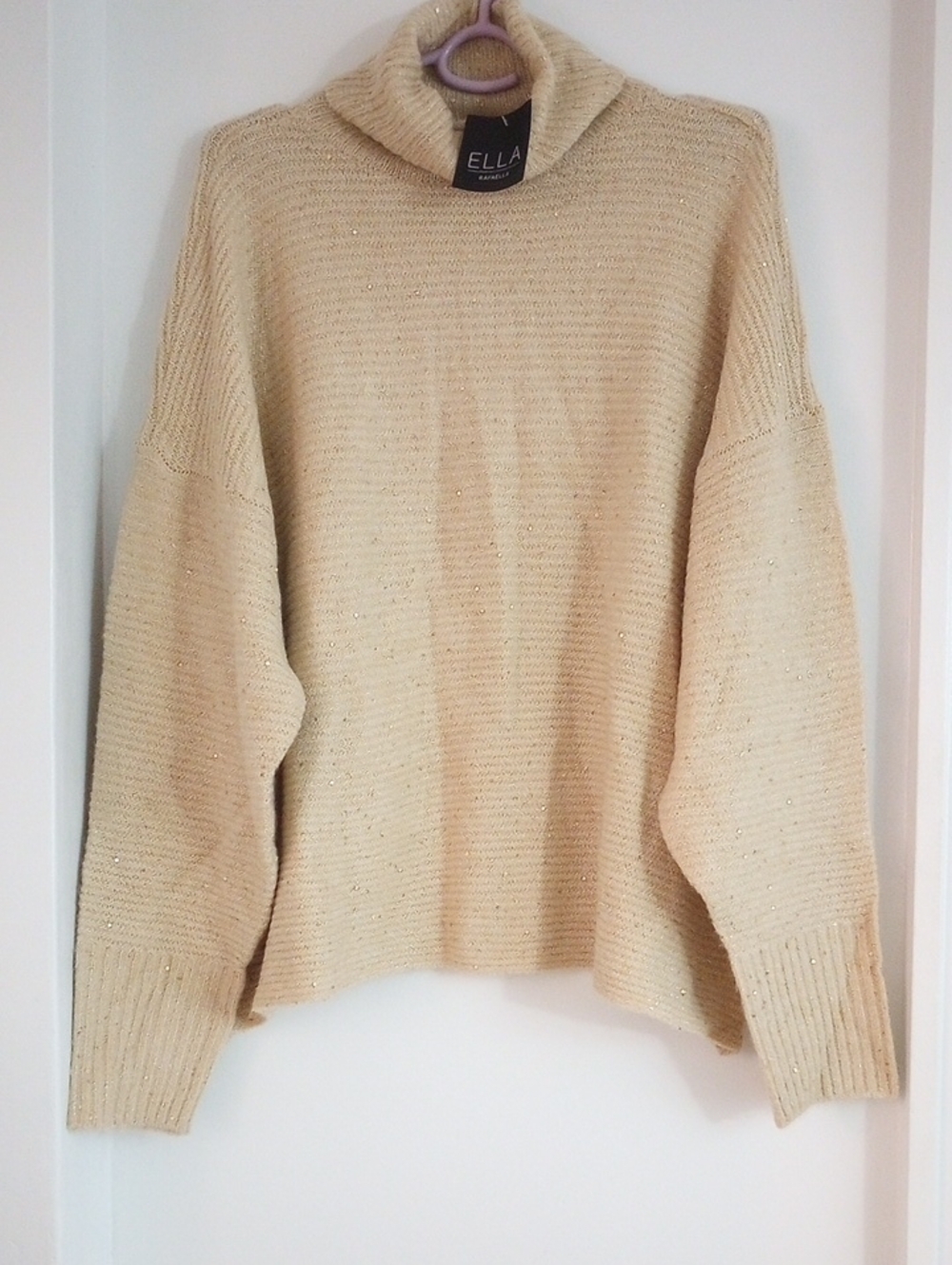 Ella Rafaella Tan Turtleneck Sweater with Metallic Sequin Accent Size L